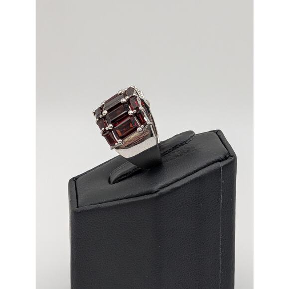 JTV Sterling Silver Red Garnet Baguette Band Ring Size 5 925 Wide Dome - Picture 5 of 9
